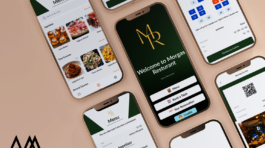 Mockup dell'app Morgas Resturant su più smartphone: schermata di benvenuto, menu digitale, selezione tavoli e riepilogo prenotazione.