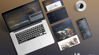 Presentazione del sito web Net7 su laptop e smartphone, con le sezioni Design, Tecnologie e sviluppo e Comunicazione.